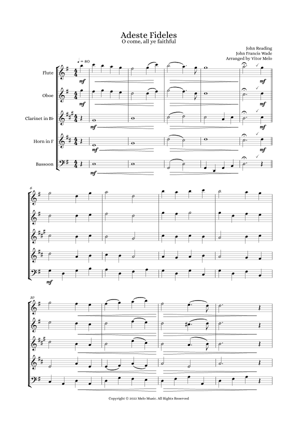 Adeste Fideles (O Come, All Ye Faithful) - Wind Quintet (arr. Vitor Melo)