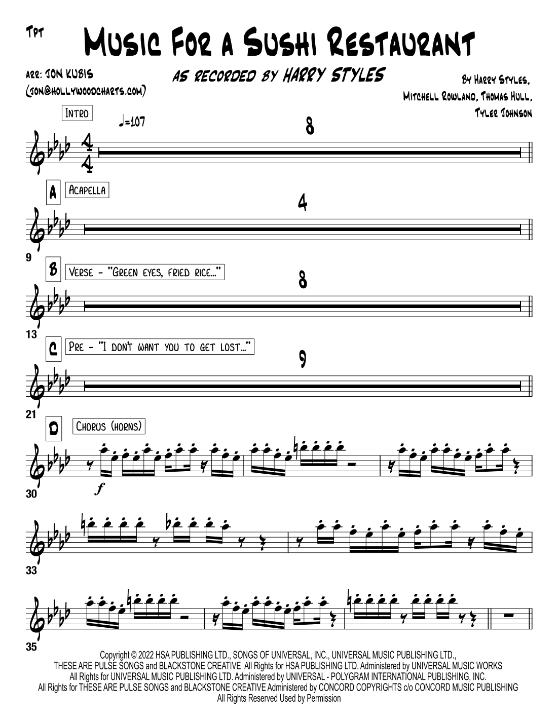 Music For A Sushi Restaurant (arr. Hollywood Charts)