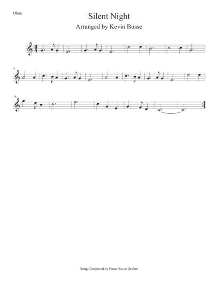 Silent Night (Easy key of C) Oboe (arr. Kevin Busse)