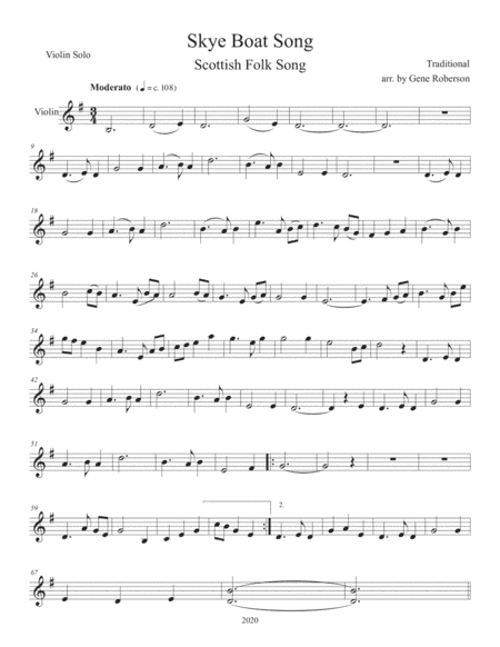 Skye Boat Song Violin Solo in G Major (arr. Gene Roberson)
