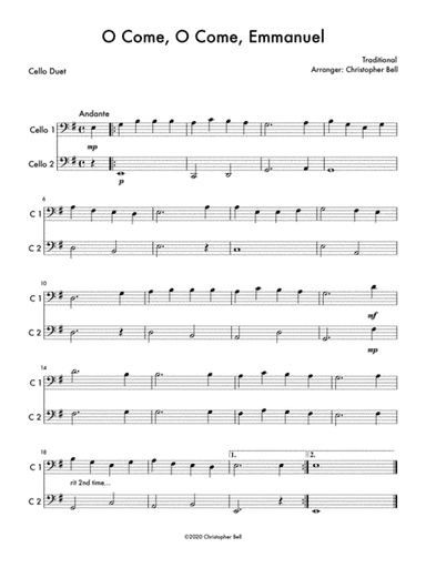 O Come, O Come, Emmanuel - Easy Cello Duet (arr. Christopher Bell)