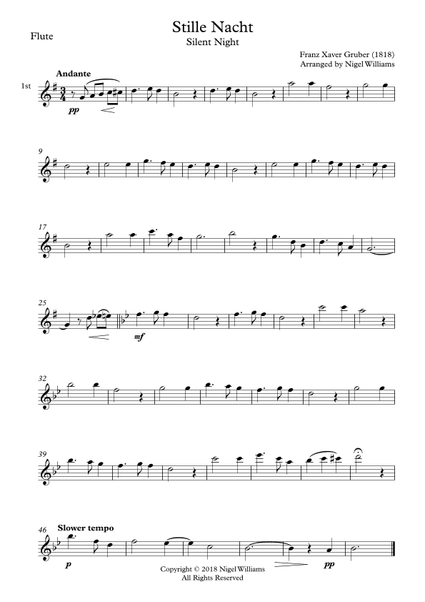Stille Nacht, for Flute Trio (arr. Nigel Williams)