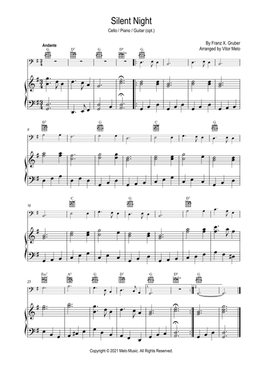 Silent Night - for cello (in first position), piano and guitar (arr. Vitor Melo)