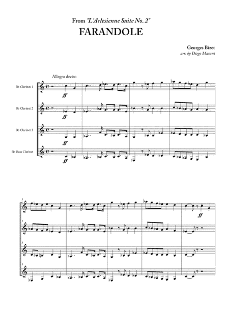 Farandole from "L'Arlesienne Suite No. 2" for Clarinet Quartet (arr. Diego Marani)