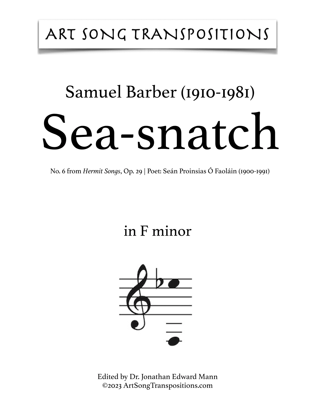 Sea-snatch, Op. 29, No. 6 (arr. ArtSongTranspositions.com)