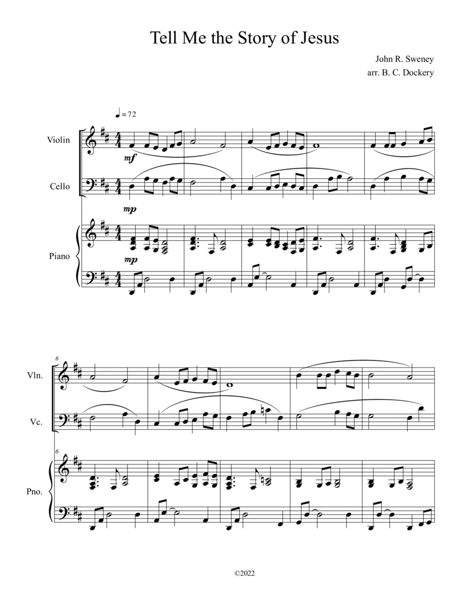 Tell Me the Story of Jesus (Violin and Cello Duet with Piano Accompaniment) (arr. B. C. Dockery)