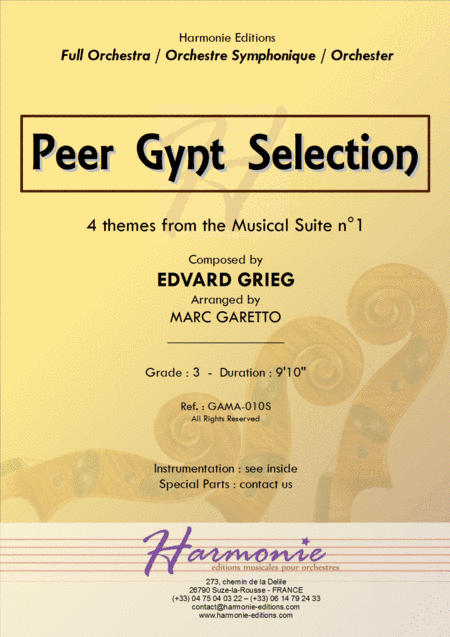 PEER GYNT SELECTIONS for Full Orchestra - Edvard Grieg - Arr. Marc Garetto (arr. Marc GARETTO)