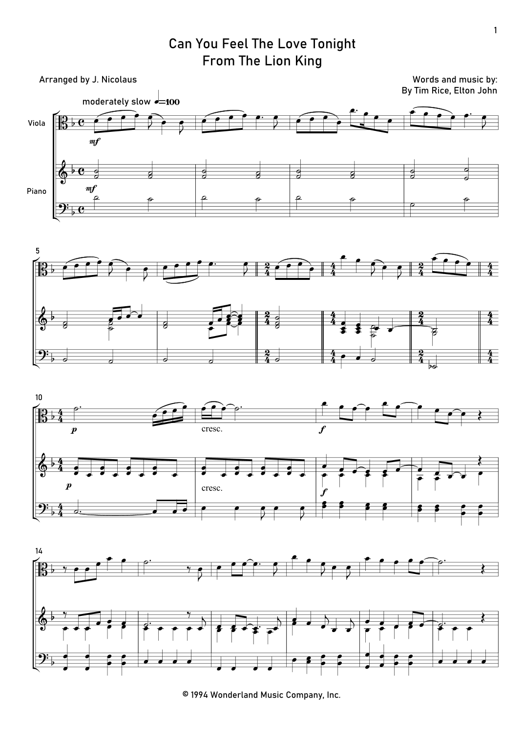 Can You Feel The Love Tonight (arr. John Nicolaus)