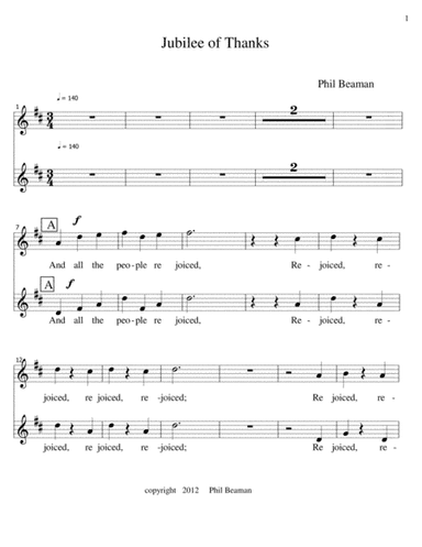 Jubilee of Thanks - 2 part choir, keyboard, 2 trumpets