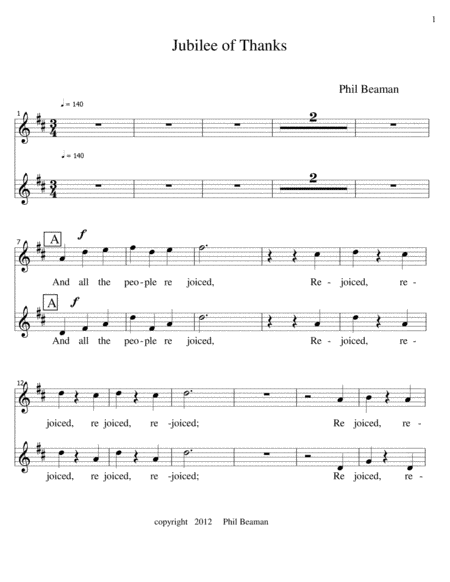 Jubilee of Thanks - 2 part choir, keyboard, 2 trumpets