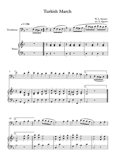 Turkish March, Wolfgang Amadeus Mozart, For Trombone & Piano (arr. Eugene Egorov)