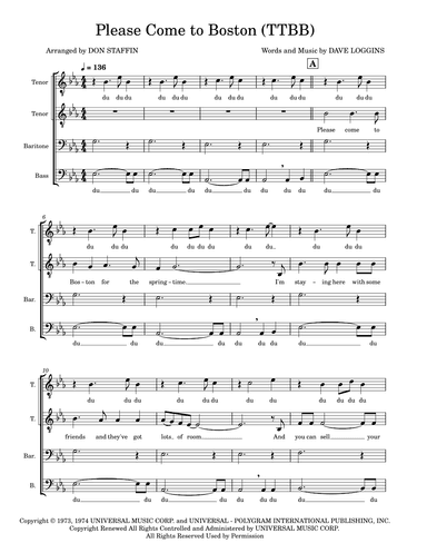 Please Come To Boston (arr. Don Staffin)