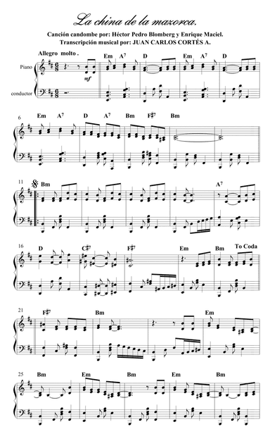 La china de la mazorca. Por: Héctor Pedro Blomberg y Enrique Maciel. (arr. Juan Carlos Cortés A.)