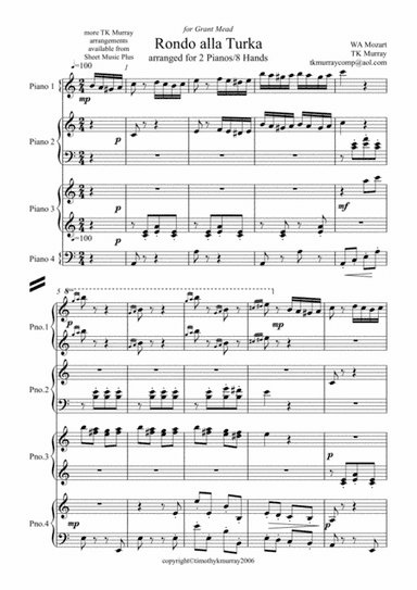 Mozart - Rondo alla Turca - 2 Pianos, 8 Hands (arr. Tim TK Murray)