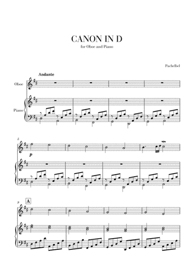 Canon in D for Oboe and Piano (arr. Cadenza Editions)