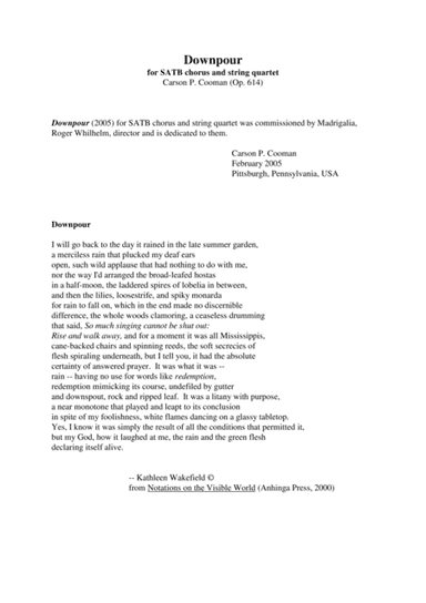 Carson Cooman: Downpour (2005) for SATB chorus and string quartet,,chorus part