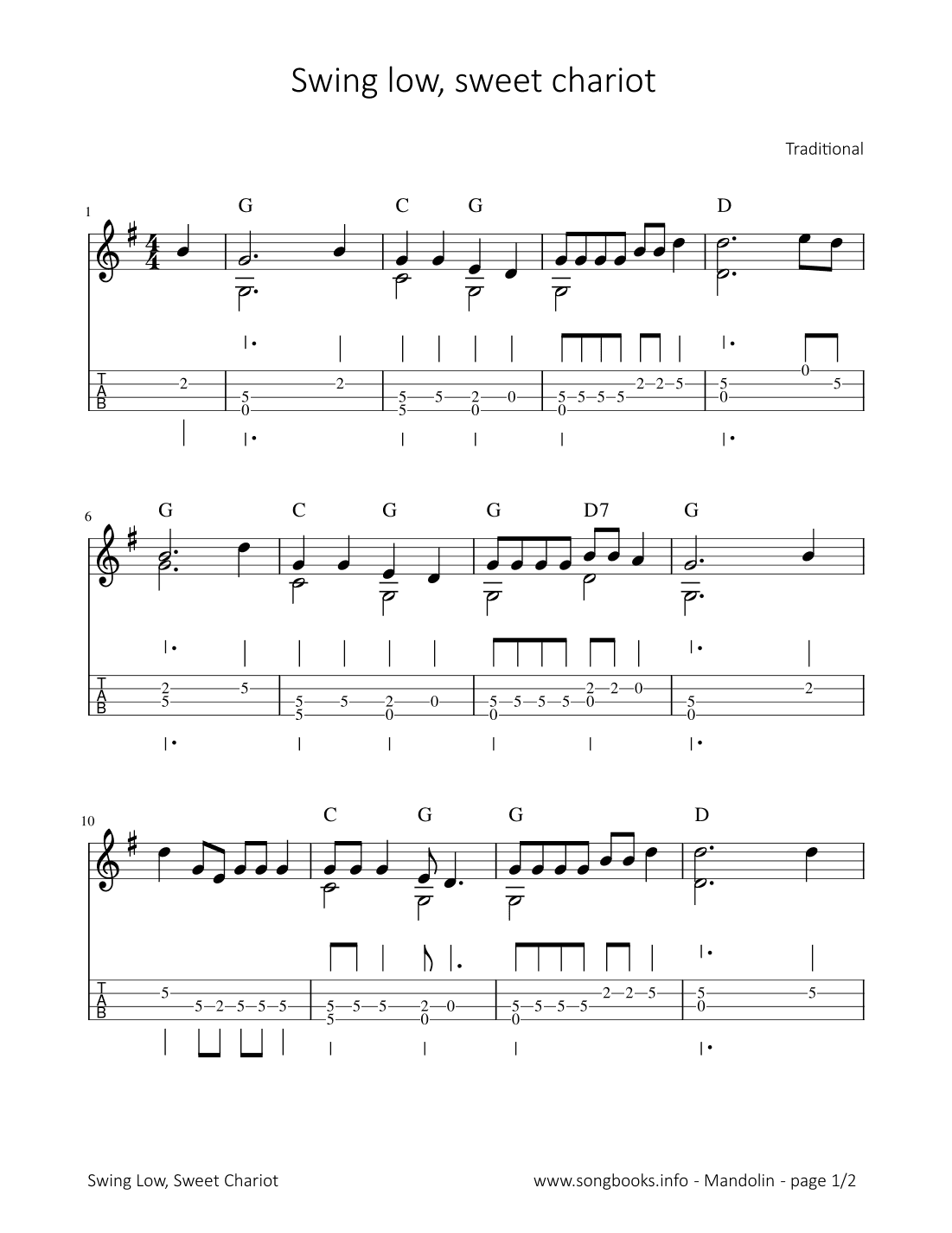 Swing low, sweet Chariot (arr. songbooks.info)