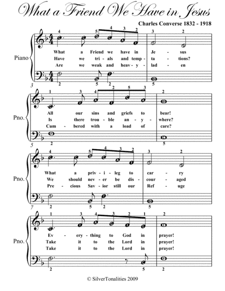 What a Friend We Have In Jesus Easy Piano Sheet Music (arr. SilverTonalities)
