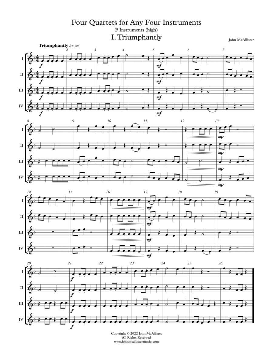 Four Quartets for any Four F Instruments