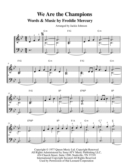 We Are The Champions (arr. Jackie Johnson)