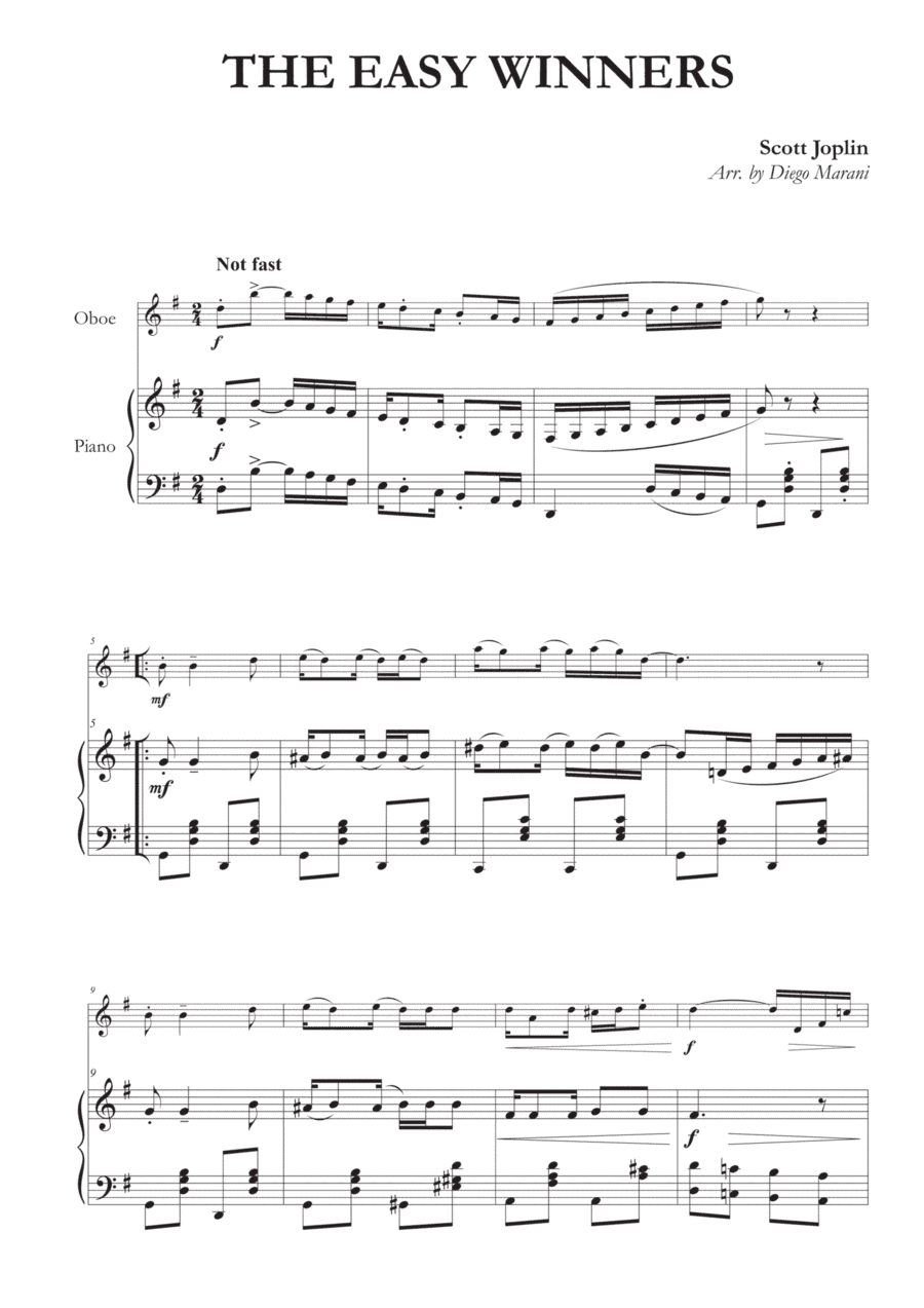The Easy Winners for Oboe and Piano (arr. Diego Marani)