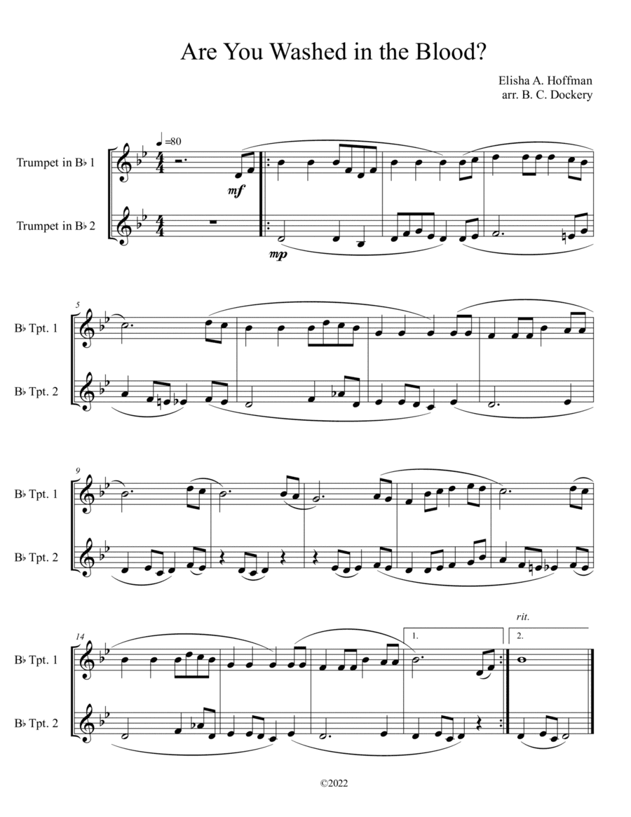 Are You Washed in the Blood? (Trumpet Duet) (arr. B. C. Dockery)