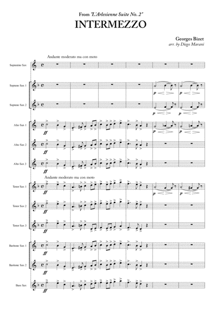 Intermezzo from "L'Arlesienne Suite No. 2" for Saxophone Ensemble (arr. Diego Marani)