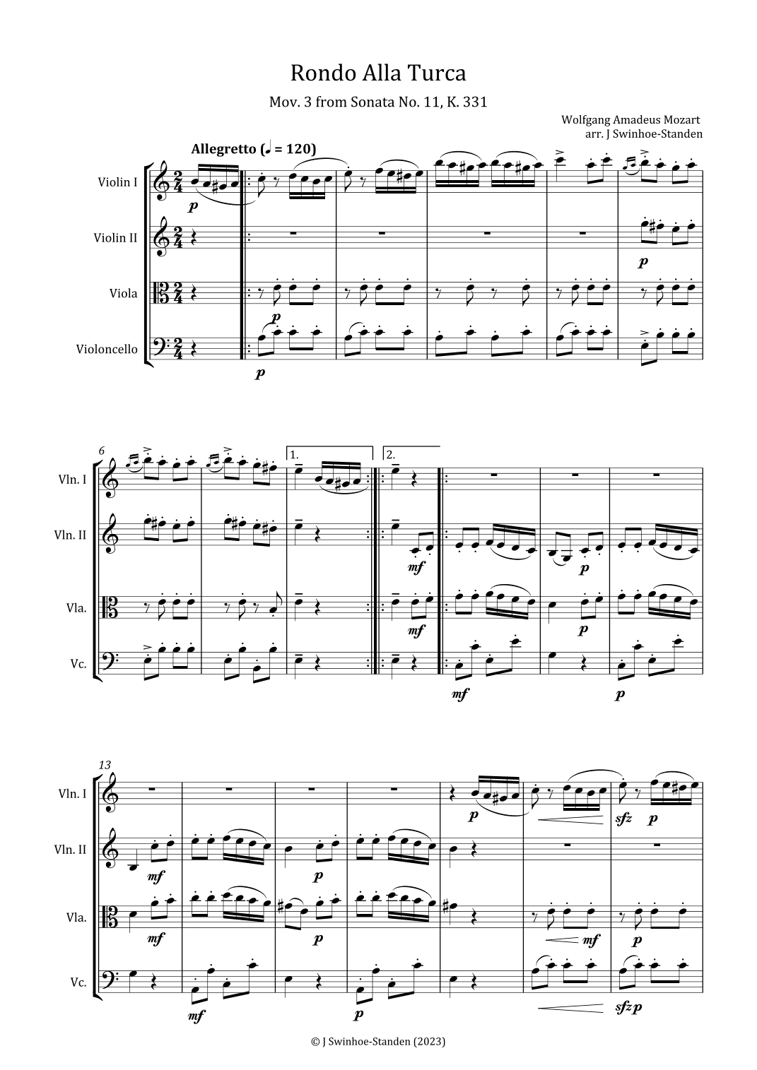 Rondo alla Turca (arr. J Swinhoe-Standen)