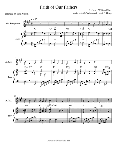 Faith of Our Fathers--alto sax solo (arr. Beka Wilson)
