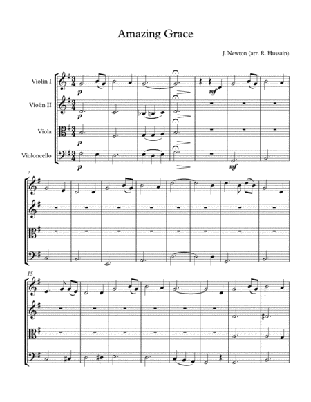 Amazing Grace with soul/jazz harmonies arranged for string quartet (arr. R.Hussain)