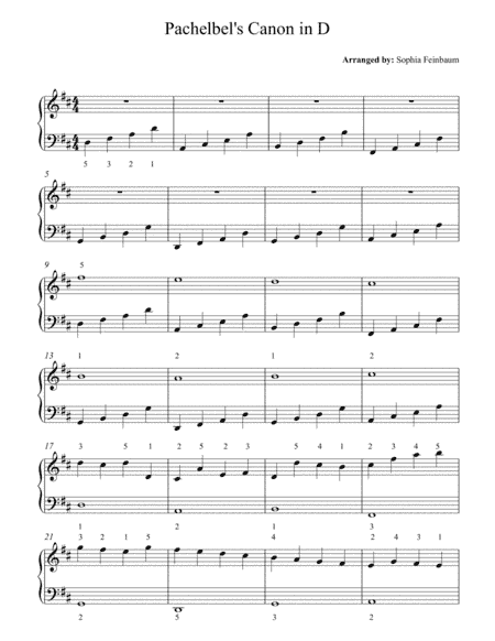 Pachelbel's Canon in D (easy piano) (arr. Sophia Feinbaum)