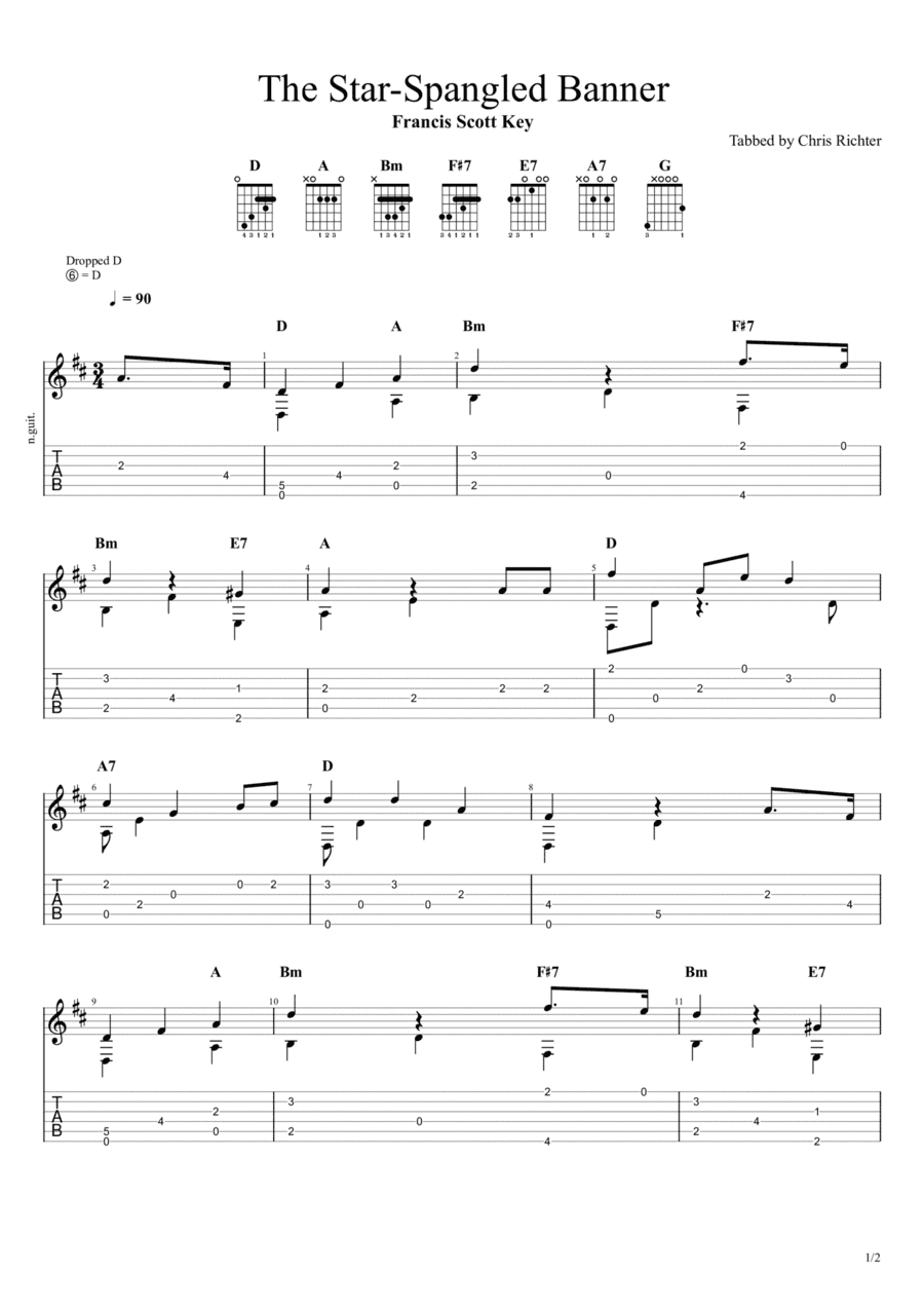 The Star Spangled Banner (Solo Fingerstyle Guitar Tab) (arr. Chris Richter)