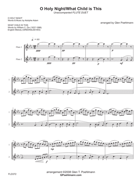 O HOLY NIGHT with WHAT CHILD IS THIS? - FLUTE DUET (unaccompanied) - Grade 4/2+ (arr. Glen Poehlmann)