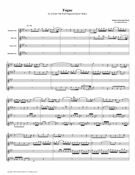 Fugue 13 from Well-Tempered Clavier, Book 1 (Saxophone Quartet) (arr. Richard Byrnes)