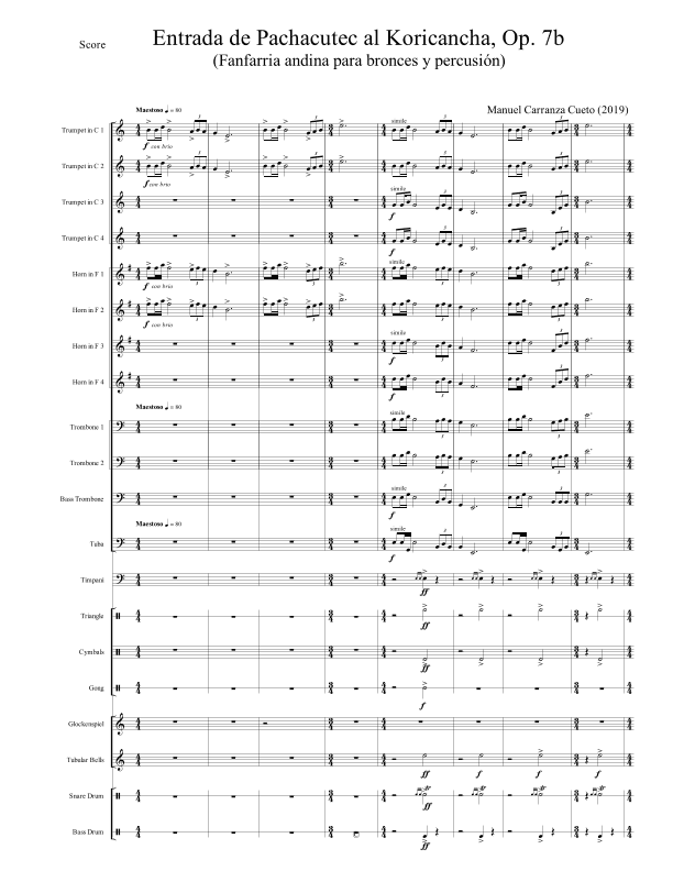 Entrada de Pachacutec al Koricancha, Op. 7b (Fanfarria Andina para bronces y percusión)