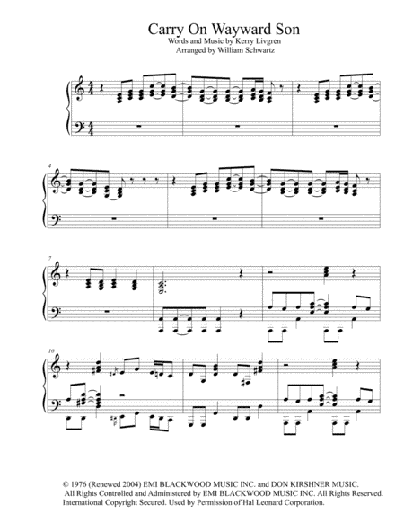 Carry On Wayward Son (arr. William Schwartz)