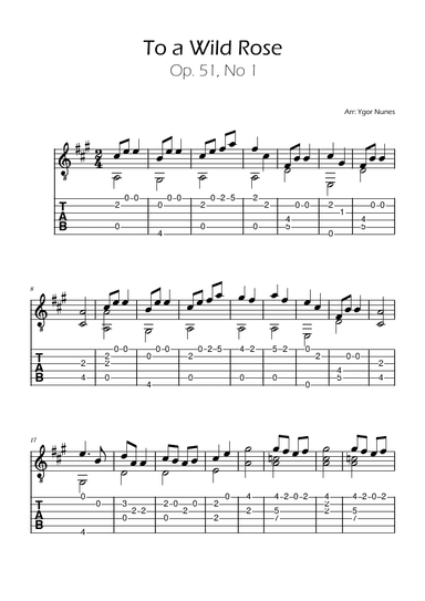 To a Wild Rose Easy Guitar TAB (arr. Ygor Nunes)