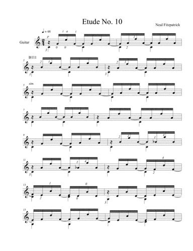 Etude No.10 For Guitar by Neal Fitzpatrick-Standard Notation