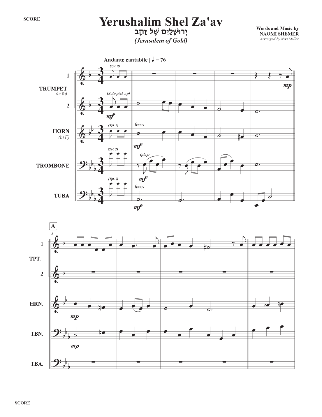 Yerushalim Shel Za'av (Jerusalem of Gold) (arr. Noa Miller)