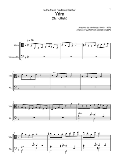 Anacleto de Medeiros - Yára. Arrangement for Viola and Cello. Complete Score and Separated Parts (arr. Guilherme Facchetti)