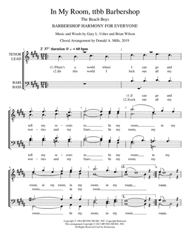 In My Room (arr. Donald A. Mills, 2019)