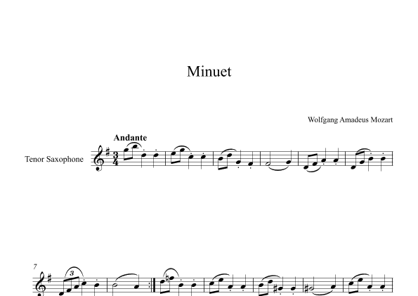 Minuet (In F Major) - Wolfgang Amadeus Mozart (Tenor Sax) (arr. Digital Book Music)