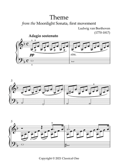 Beethoven - Moonlight Sonata Theme (mvt.1)(With Note name) (arr. MPS)
