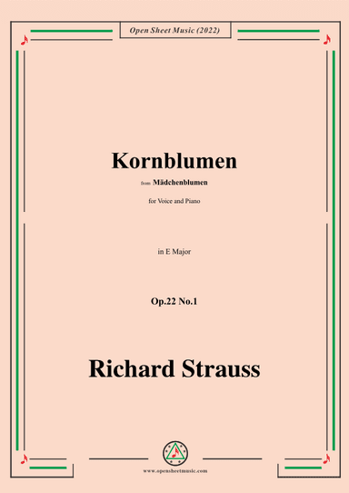 Richard Strauss-Kornblumen,Op.22 No.1,in E Major (arr. OSM Press)