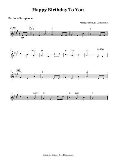 Happy Birthday To You - Baritone Saxophone Solo with Chords (arr. P.H. Damasceno)