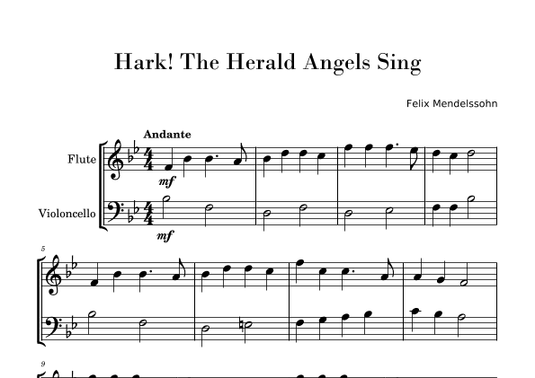Hark! The Herald Angels Sing (Easy Flute and Cello Duo) (arr. Gisele Sant'Ana)