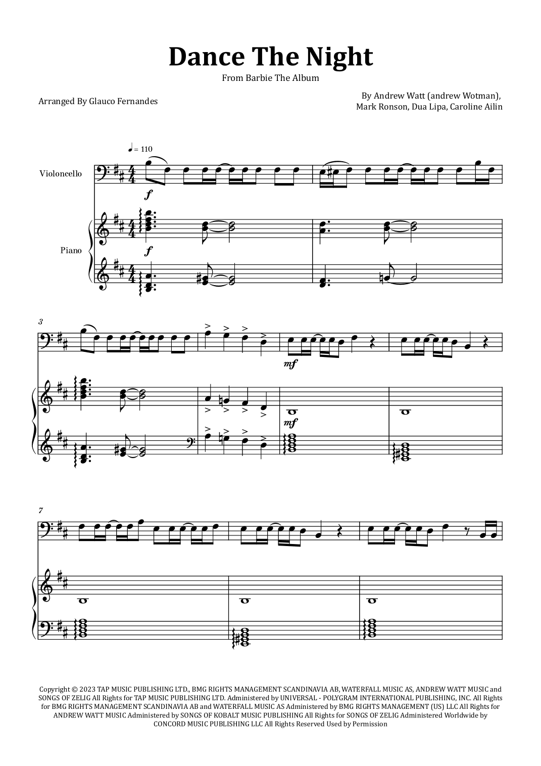 Dance The Night (arr. Glauco Fernandes)