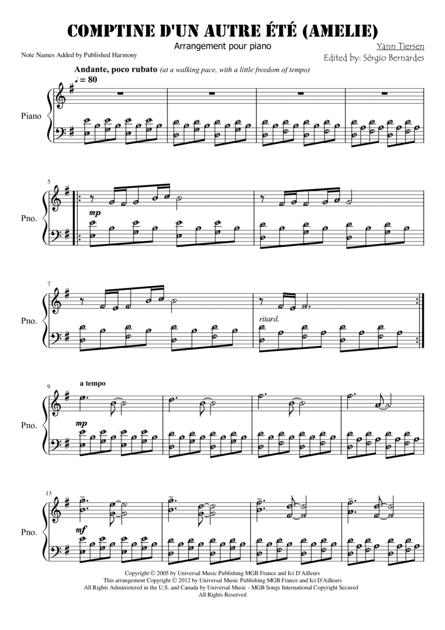 Comptine D'un Autre Été: L'après-midi (arr. Sergio Bernades)