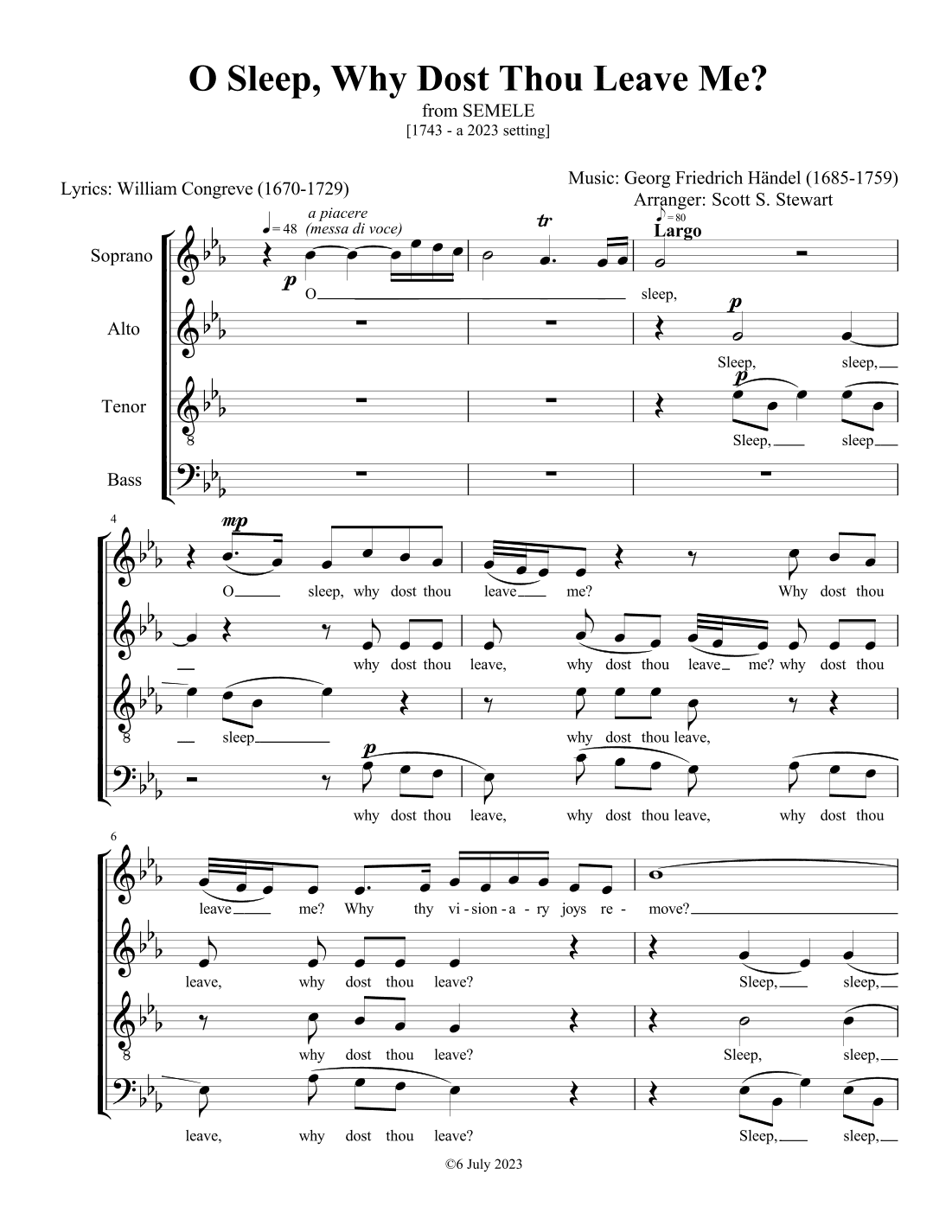 O Sleep, Why Dost Thou Leave Me? (Semele) (arr. Scott S. Stewart)