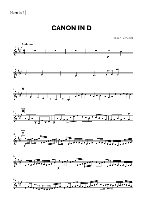 Canon in D (for French Horn) (arr. Cadenza Editions)